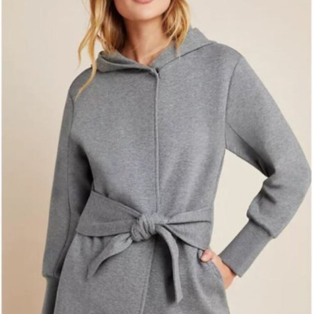 Varley Women's size XS Cove Wrap Hooded Sweatshirt Jacket Gray Pockets Belted
